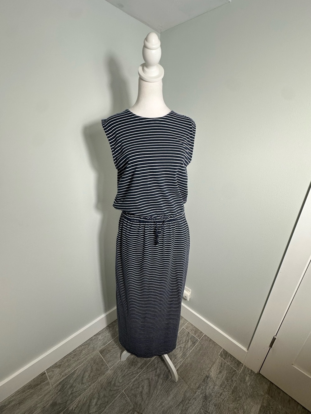 PACT Organic Cotton Navy White Striped Maxi Dress Size Large